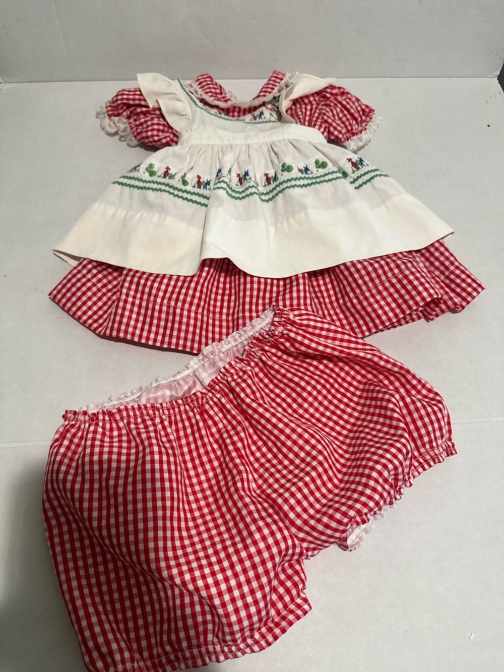 Vintage Tiny Town Togs Apron With Checkered Dress Set